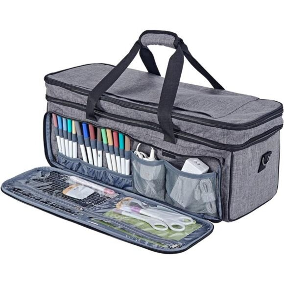 Double Layer Carrying Case with Mat Pocket for Cricut Maker 3, Explore 3 - Picture 3 of 7